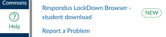 Green Help Question Mark next to a blue link for "Respondus LockDown Browser - student download."